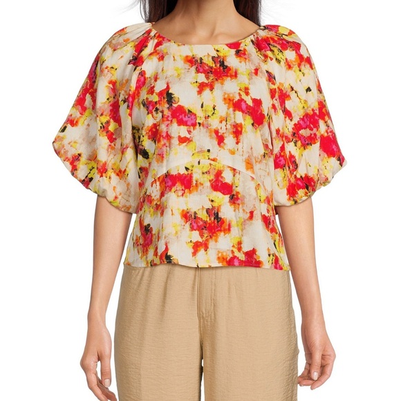 Dkny Tops - Dkny Puff Sleeve linen Blouse M